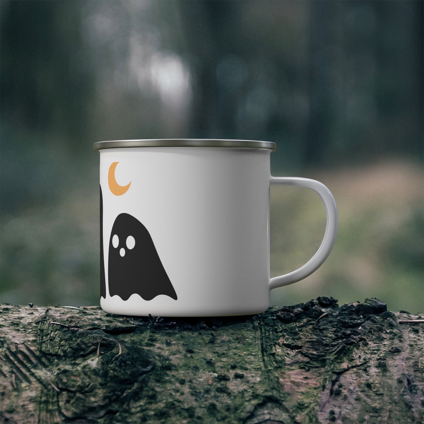 Halloween Ghost Enamel Camping Mug | Spooky Outdoor Coffee