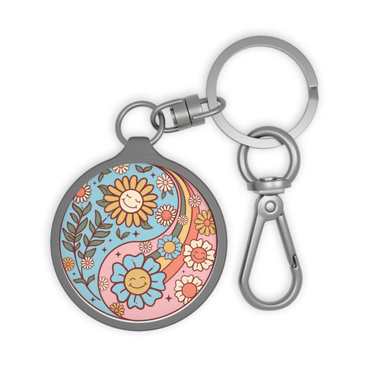 Whimsical Flower Keyring Tag | Cute Floral Boho Keychain