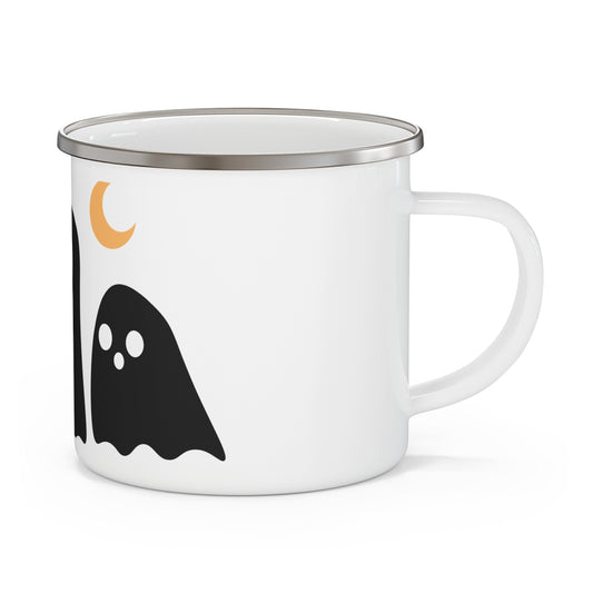 Halloween Ghost Enamel Camping Mug | Spooky Outdoor Coffee