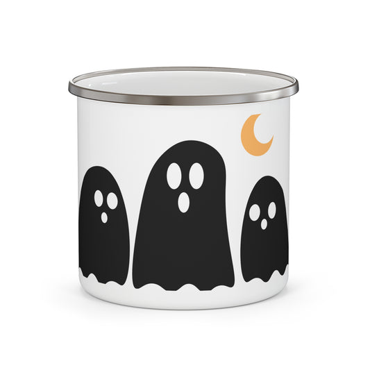 Halloween Ghost Enamel Camping Mug | Spooky Outdoor Coffee