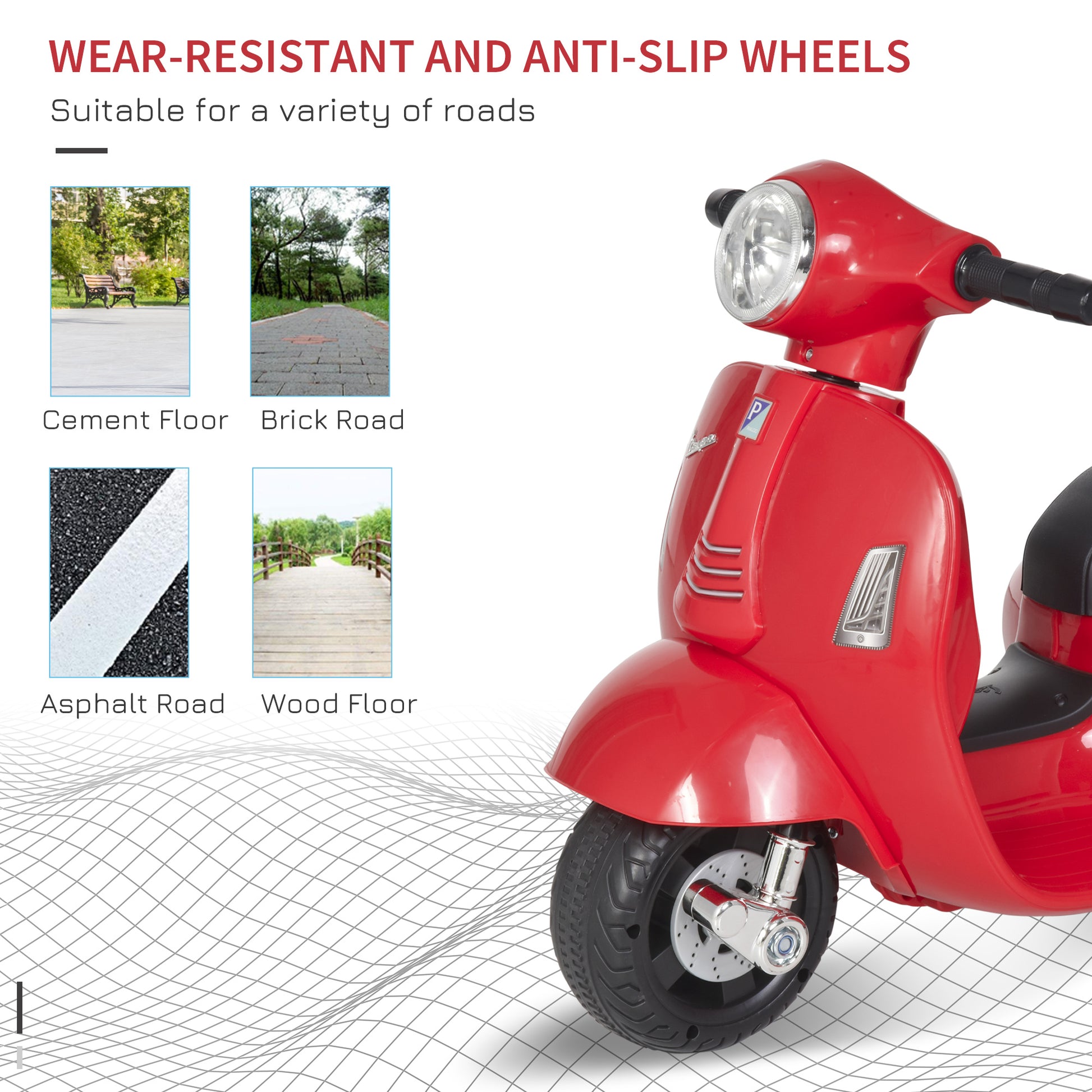 Vespa Licensed Kids Ride On Motorcycle 6V Battery Powered Electric Trike Toys for 18-36 Months with Horn Headlight Red | HOMCOM-3