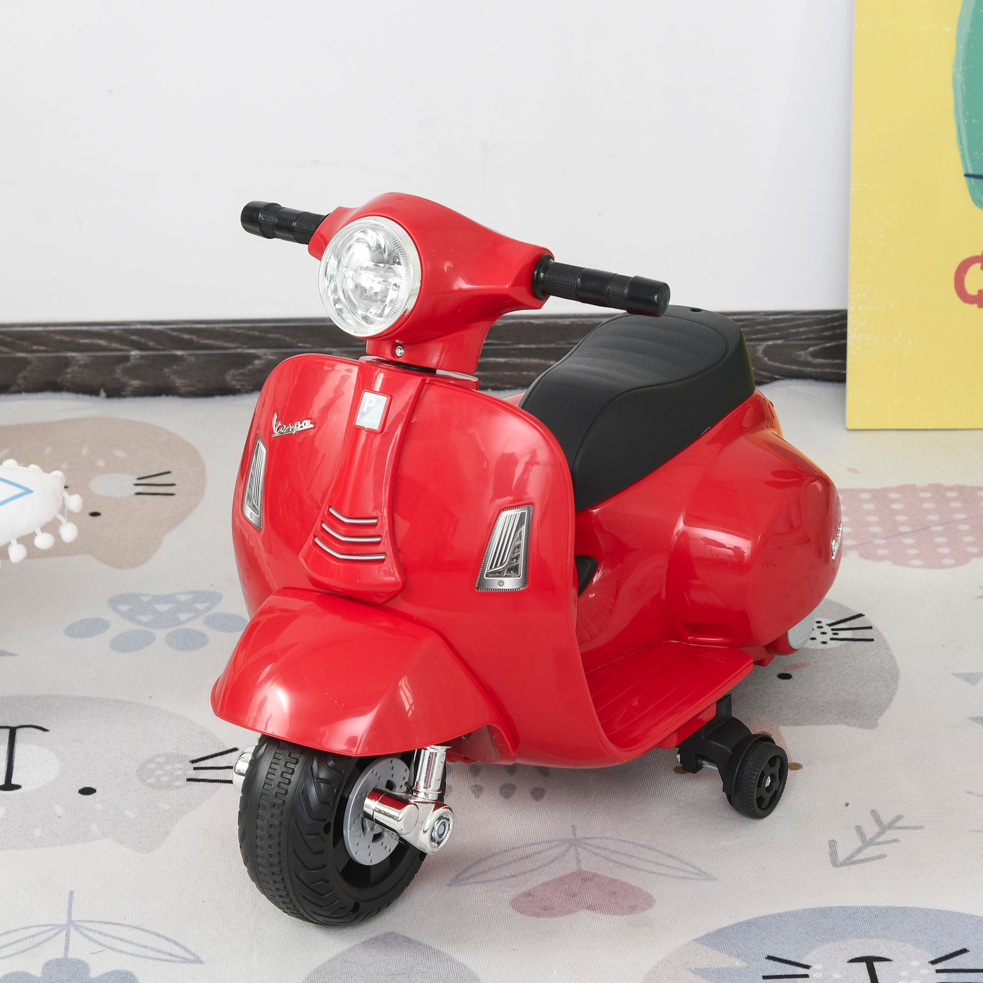 Vespa Licensed Kids Ride On Motorcycle 6V Battery Powered Electric Trike Toys for 18-36 Months with Horn Headlight Red | HOMCOM-0