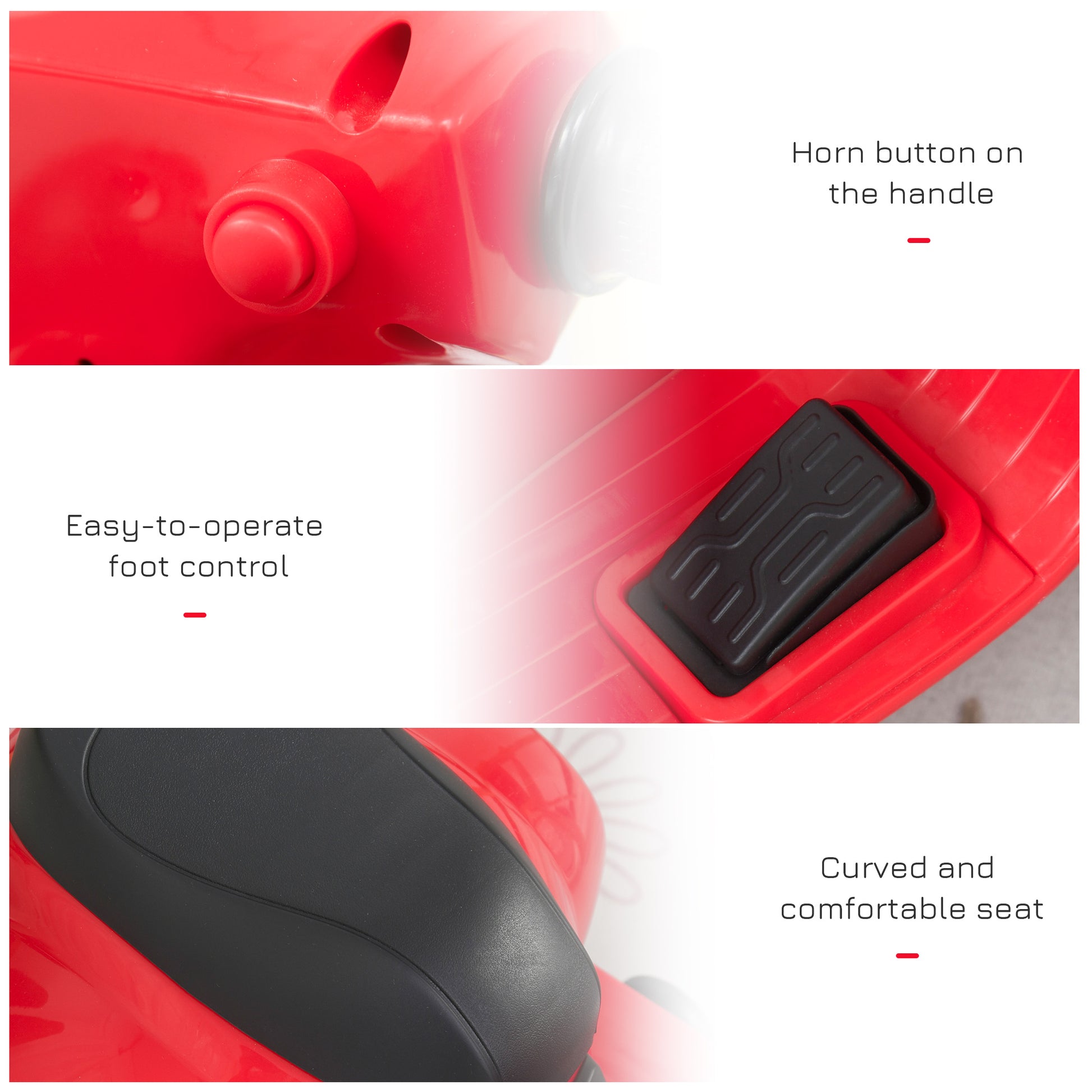 Vespa Licensed Kids Ride On Motorcycle 6V Battery Powered Electric Trike Toys for 18-36 Months with Horn Headlight Red | HOMCOM-5