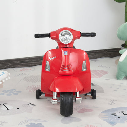 Vespa Licensed Kids Ride On Motorcycle 6V Battery Powered Electric Trike Toys for 18-36 Months with Horn Headlight Red | HOMCOM-6